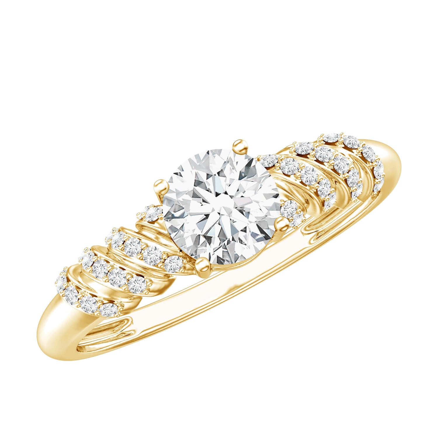 6 MM Lab Grown Diamond Designer Engagement Ring With Side Stones