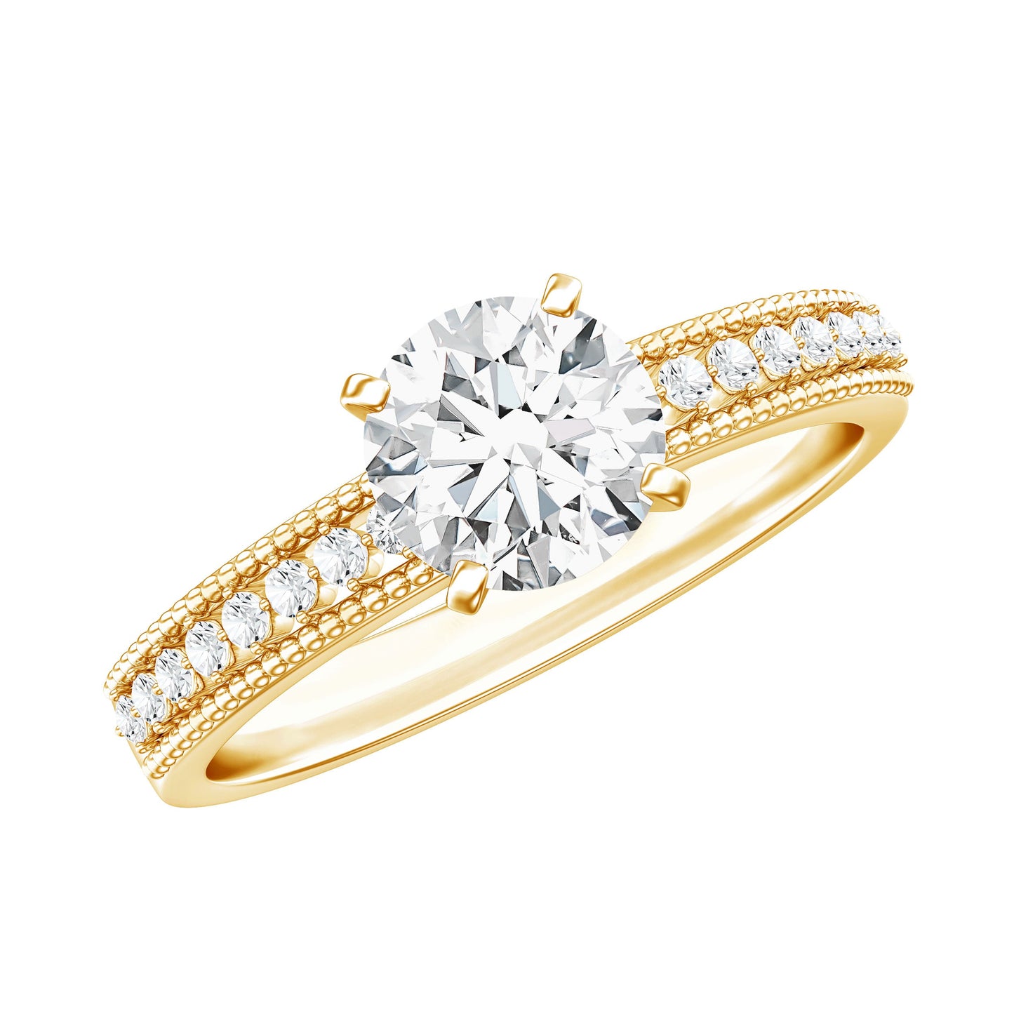 Certified 6 MM Lab Grown Diamond Engagement Ring with Side Stones