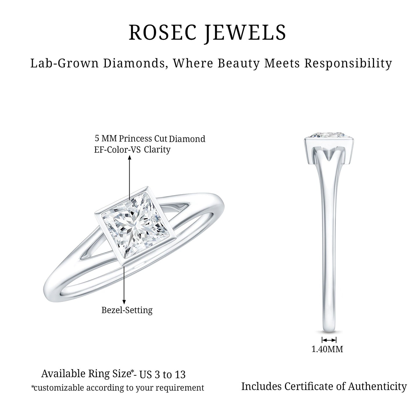 Certified Lab Grown Diamond 5 MM Solitaire Promise Ring