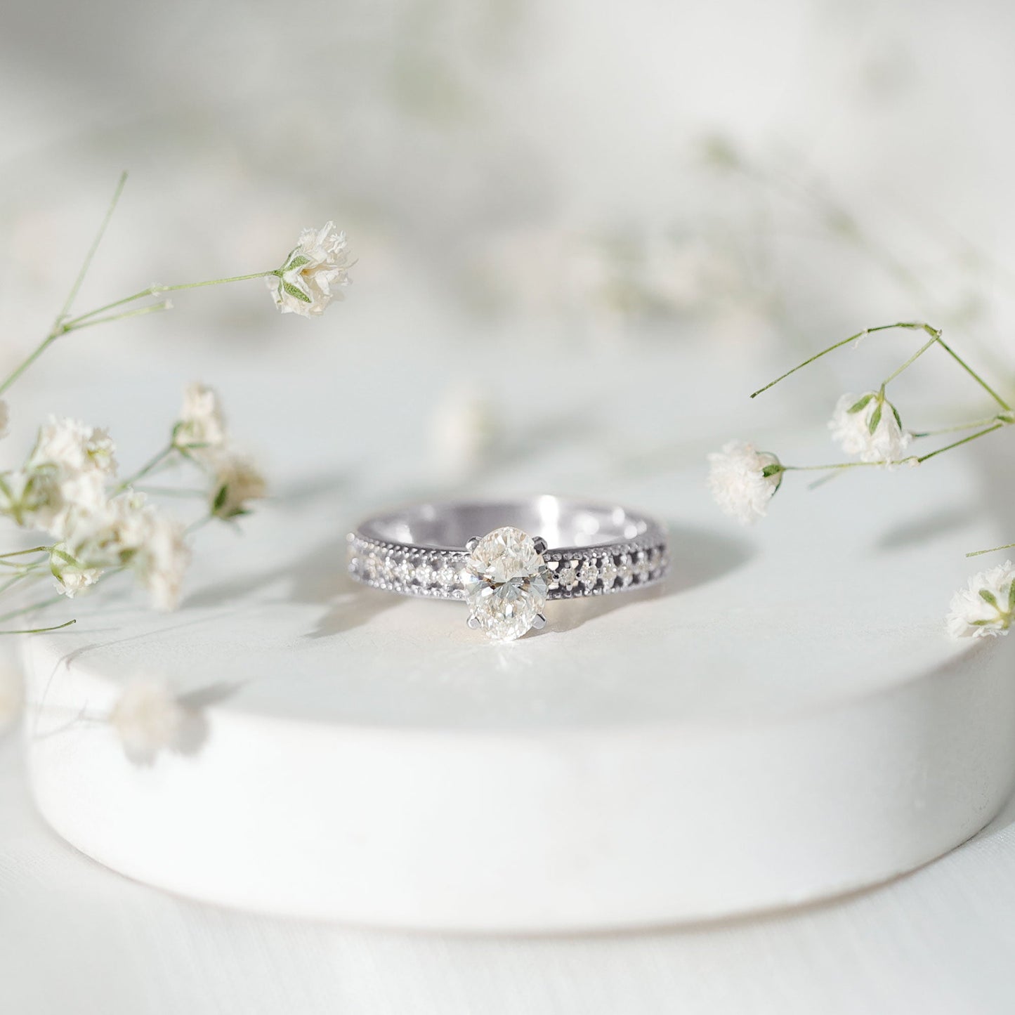 Certified 5X7 MM Oval Lab Grown Diamond Vintage Inspired Engagement Ring