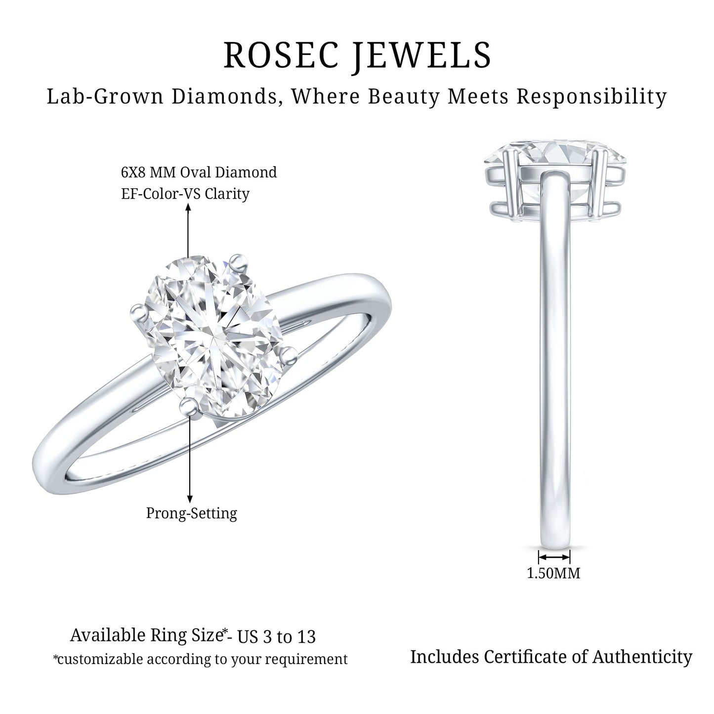 Certified 1 Carat Lab Grown Diamond Engagement Ring