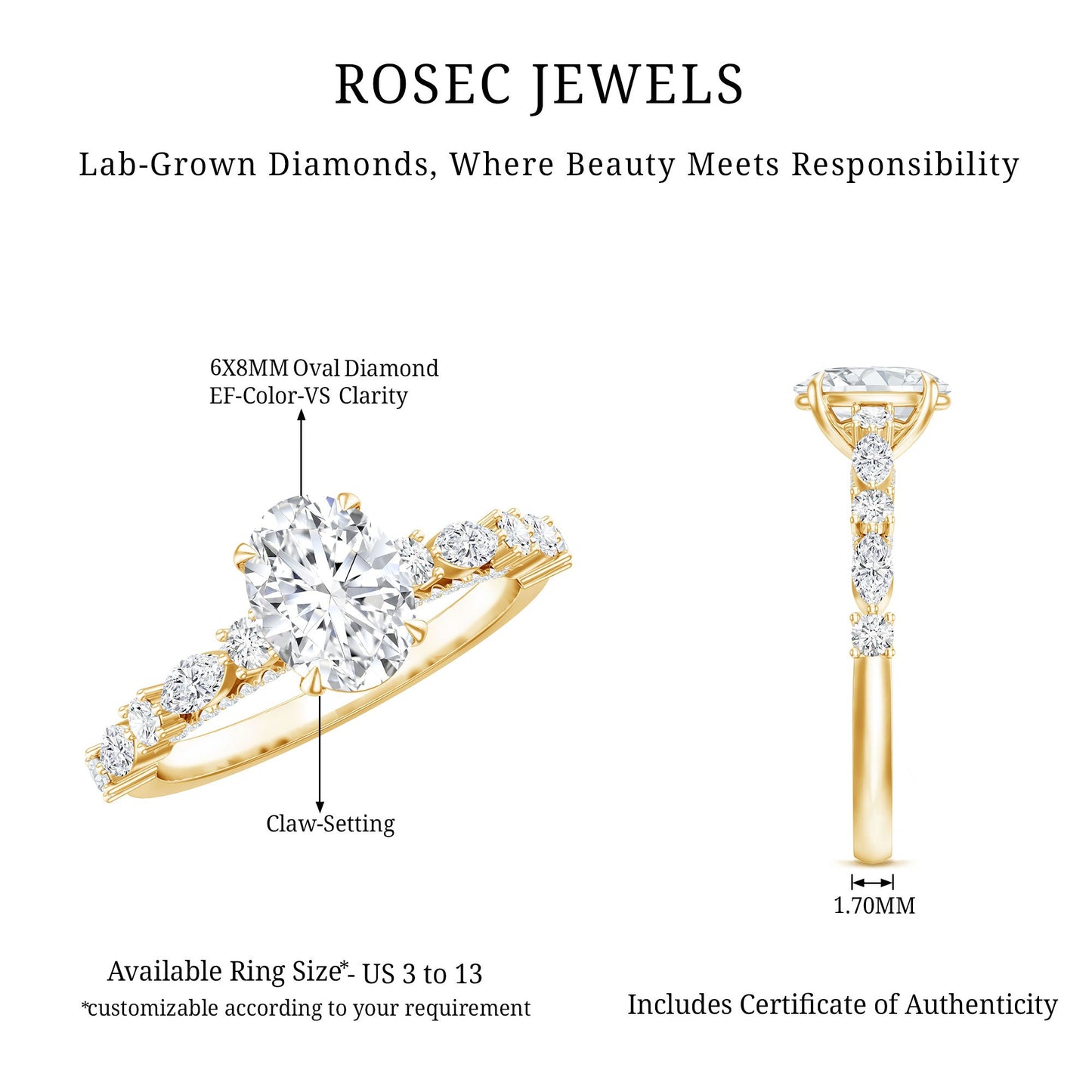 6X8 MM Oval Cut Lab Diamond Solitaire Engagement Ring