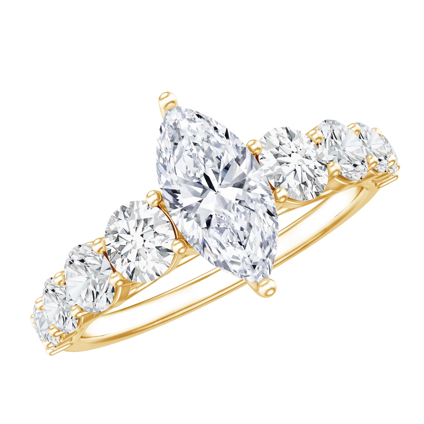 Lab Created Diamond Marquise Engagement Ring With Side Stones