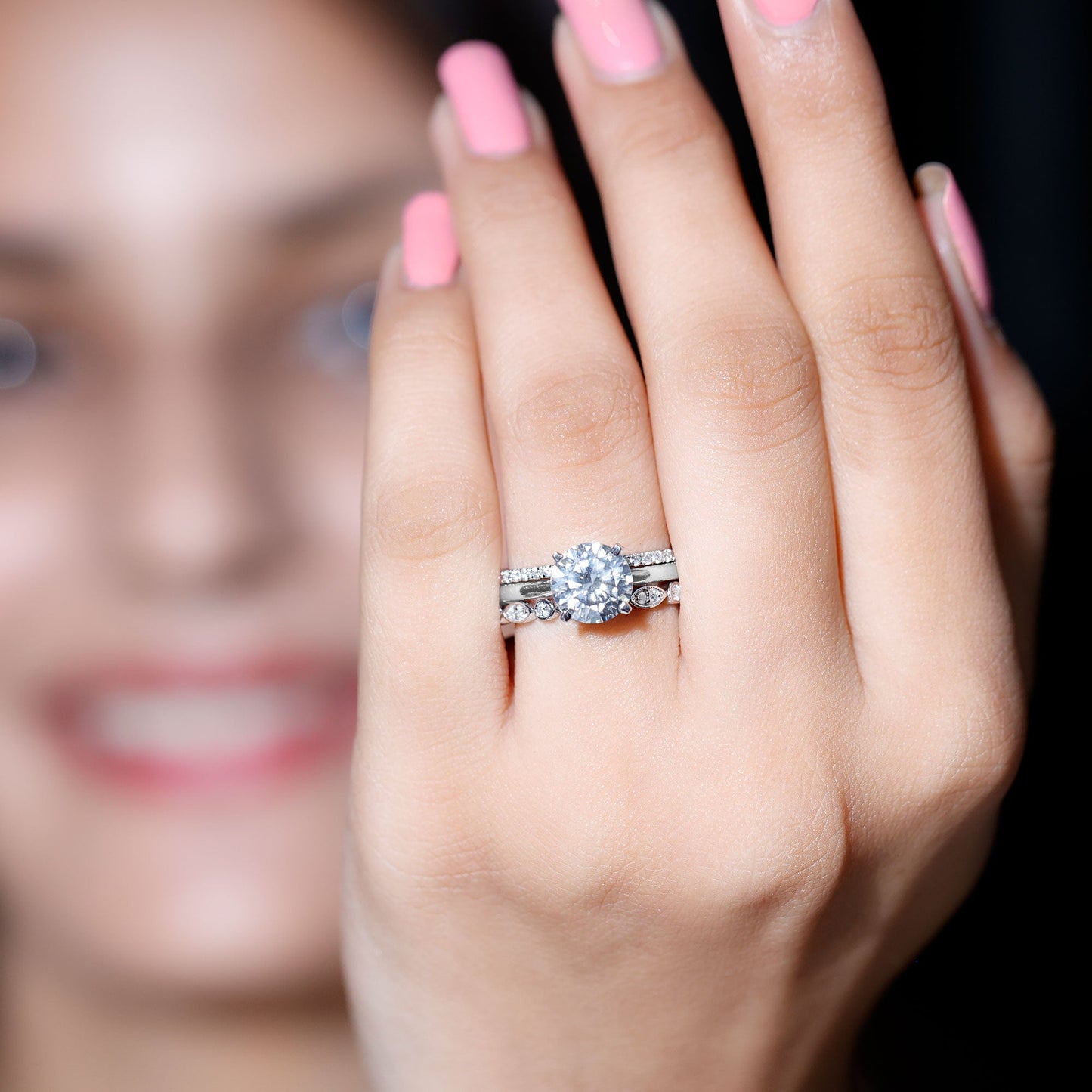 Certified Round Cut Lab Created Diamond 3 Piece Bridal Ring Set