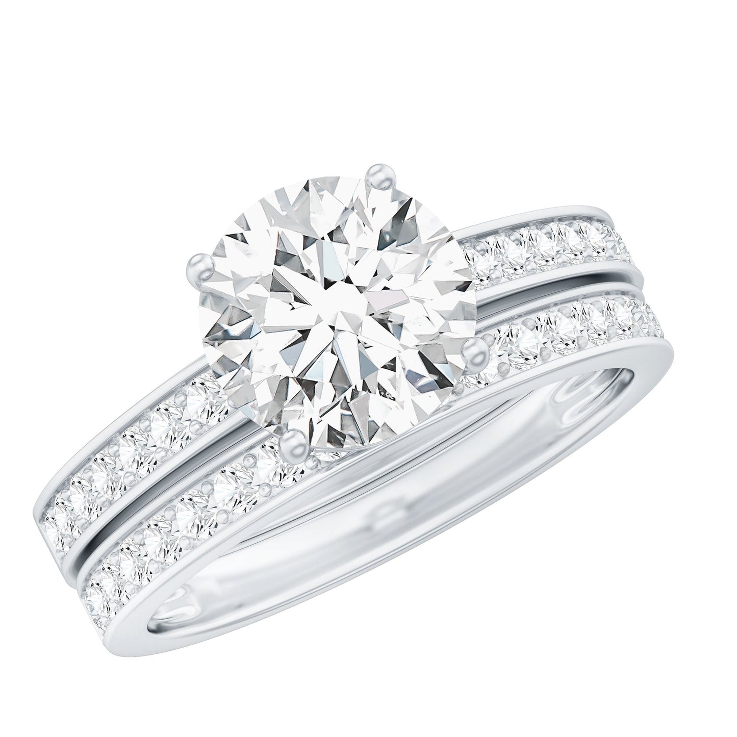 Certified 8 MM Lab Grown Diamond Engagement Ring With Wedding Band