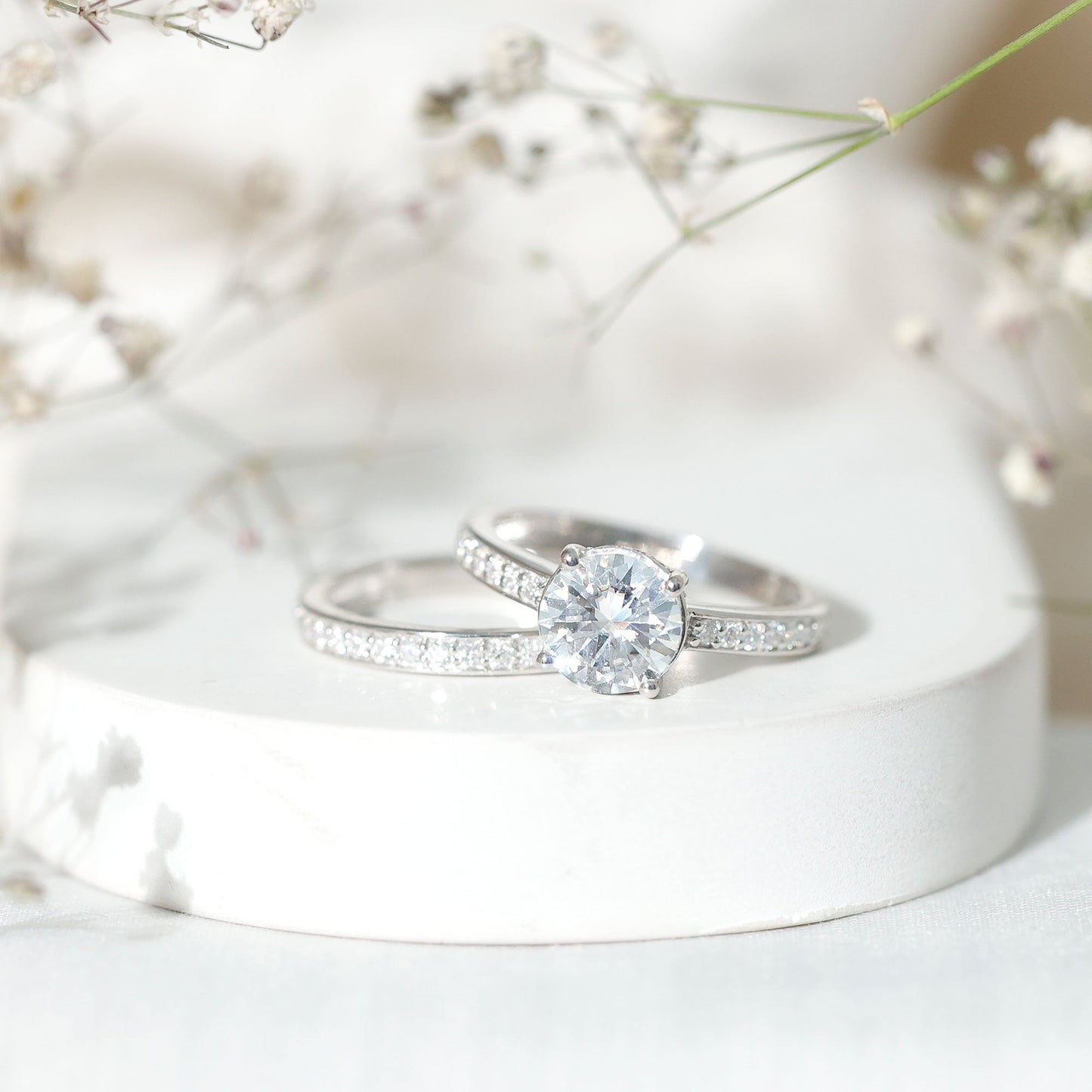 Certified 8 MM Lab Grown Diamond Engagement Ring With Wedding Band