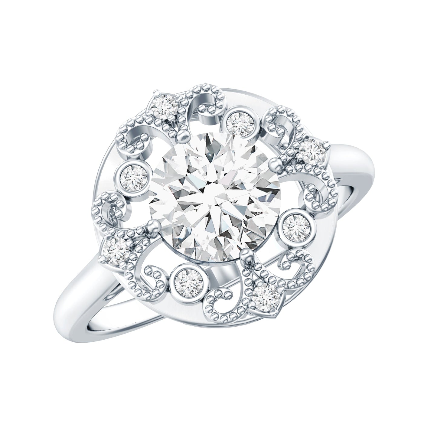 Certified Lab Grown Diamond Beaded Engagement Ring for Women