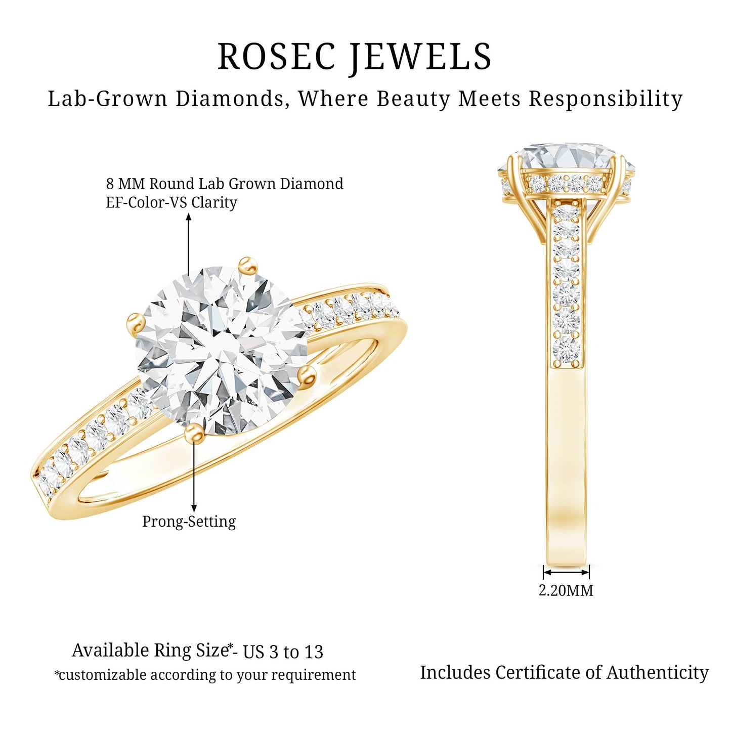 8mm Lab Created Diamond Round Engagement Ring With Hidden Halo