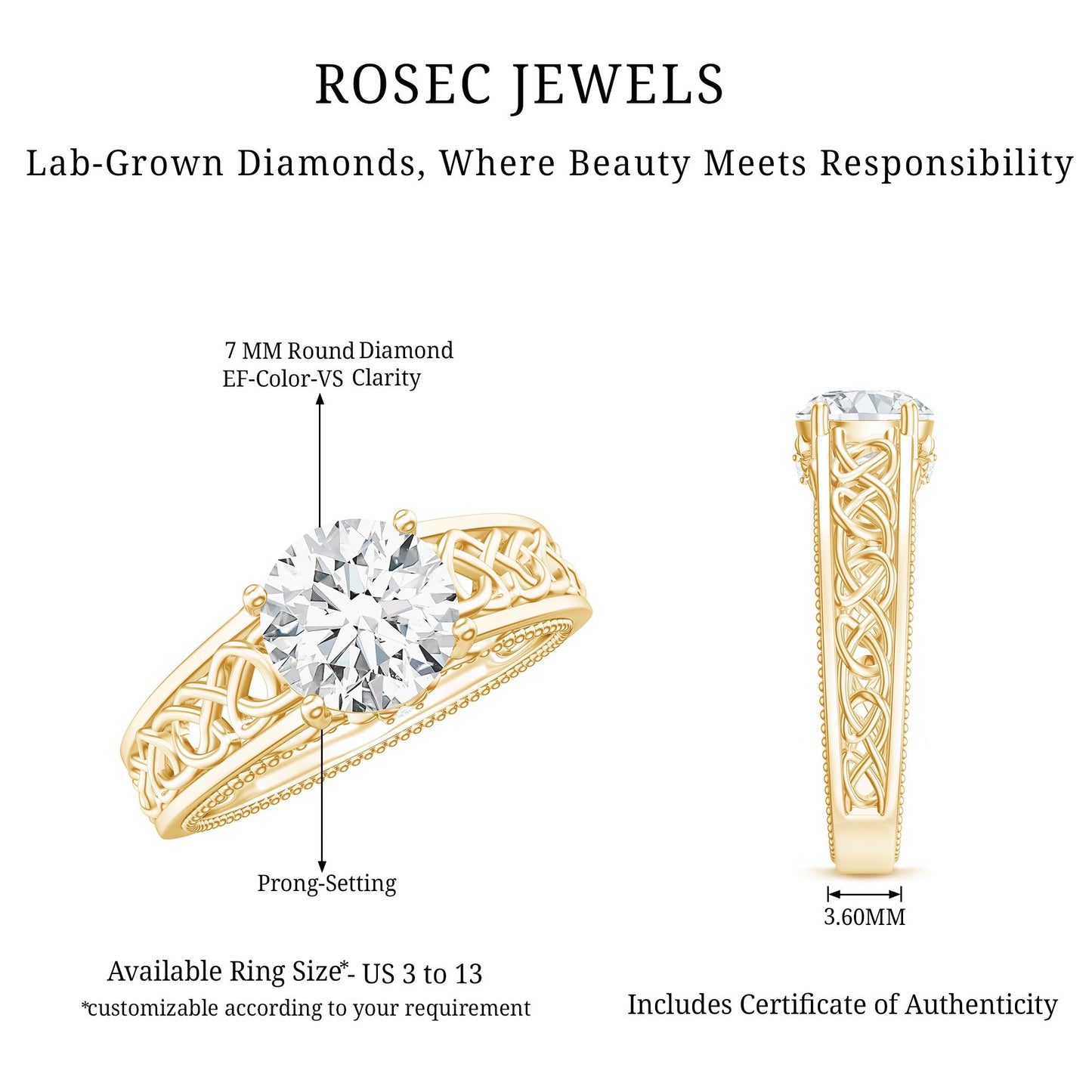 Certified 7 MM Lab Grown Diamond Celtic Design Engagement Ring
