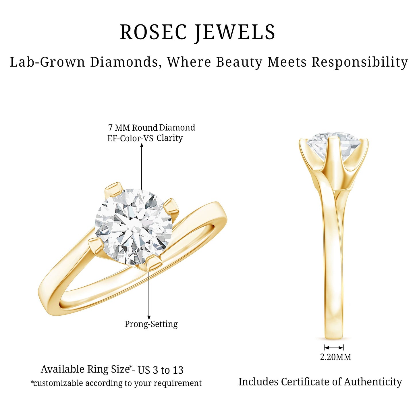 Lab Grown Diamond Engagement Ring With Diagonal 4 Prongs