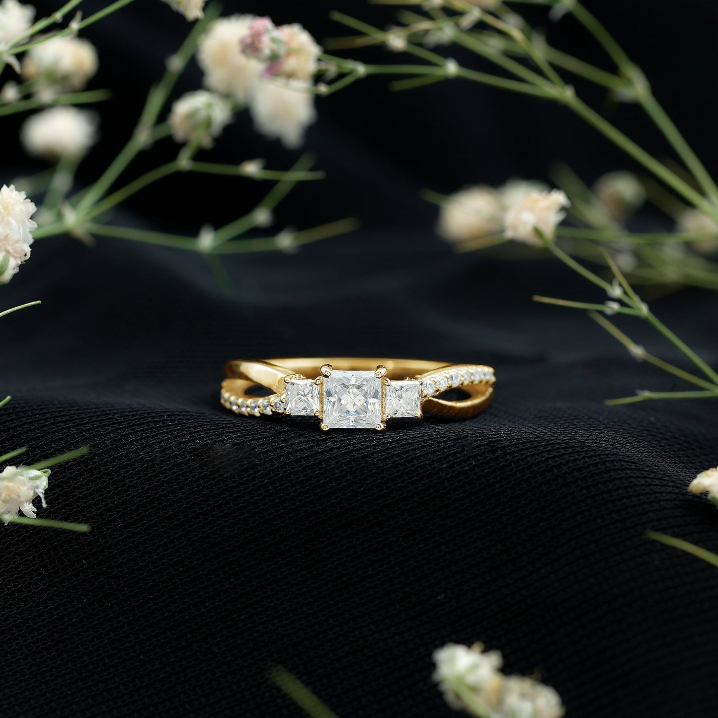 Lab Grown Diamond Three Stone Promise Ring With Split Shank