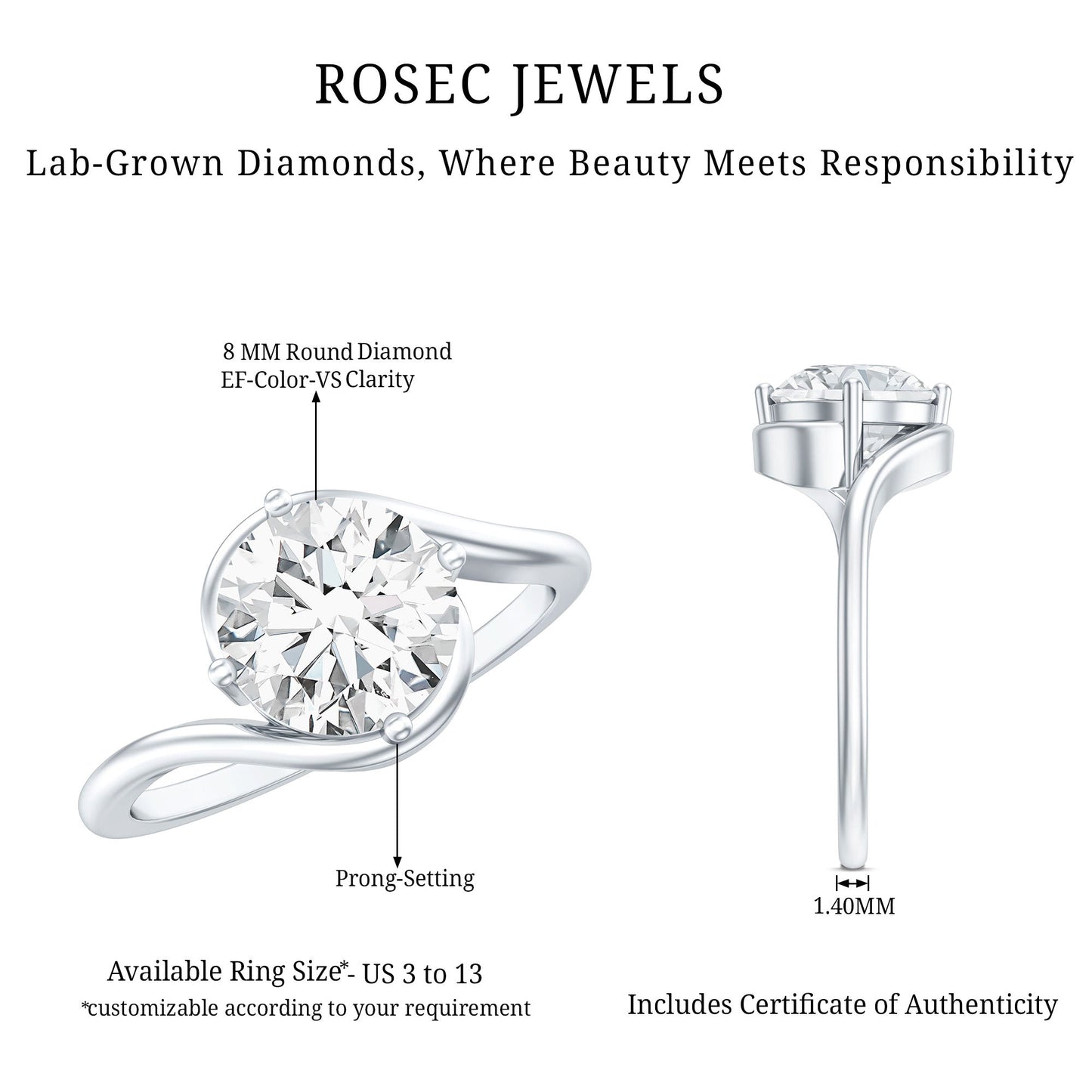 Lab Grown Diamond Bypass Engagement Ring With Diagonal 4 Prong