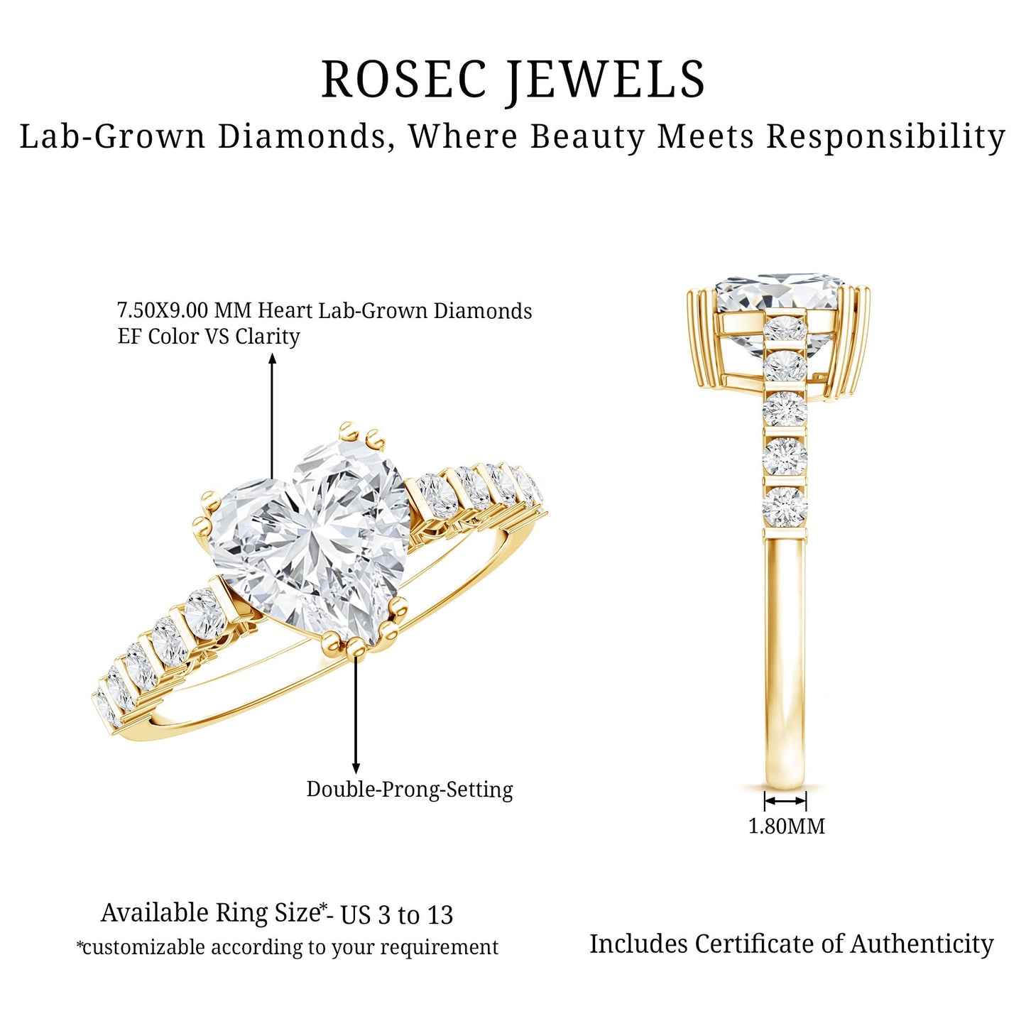 Certified 8 MM Lab Grown Diamond Heart Engagement Ring for Her