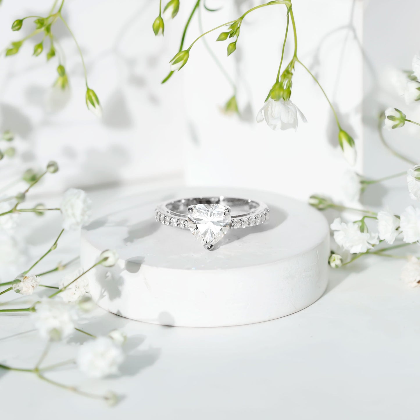 3 Prong Lab Grown Diamond Heart Engagement Ring For Women