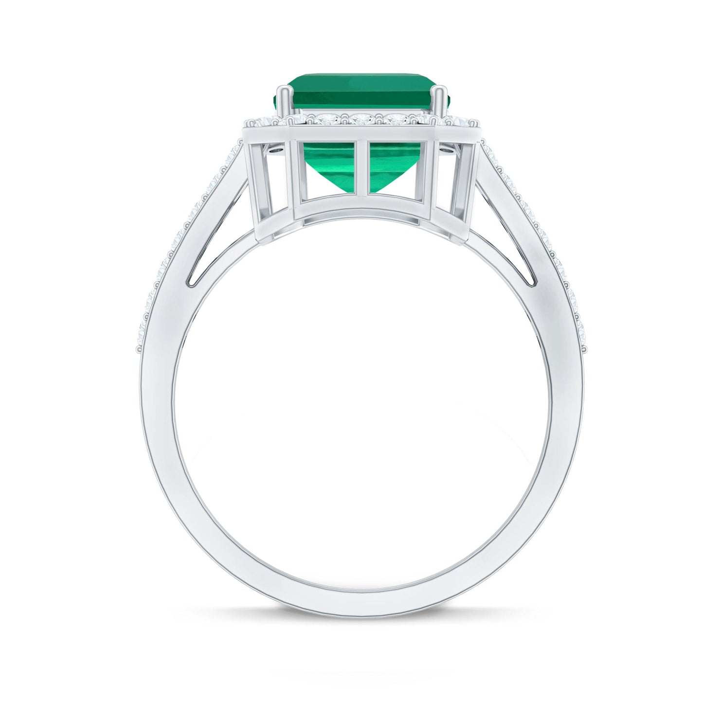 Lab Grown 8X10 mm Emerald Cut Emerald Engagement Ring with Diamond Halo