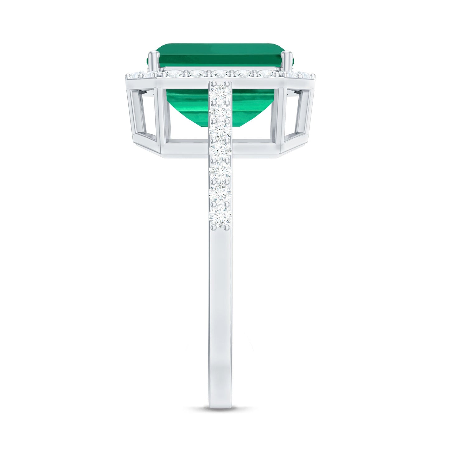 Lab Grown 8X10 mm Emerald Cut Emerald Engagement Ring with Diamond Halo
