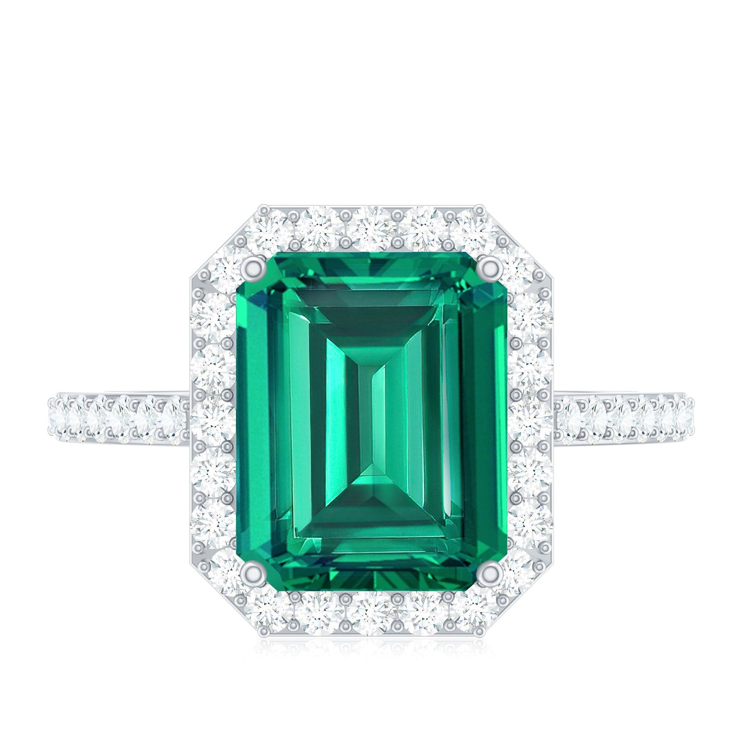 Lab Grown 8X10 mm Emerald Cut Emerald Engagement Ring with Diamond Halo