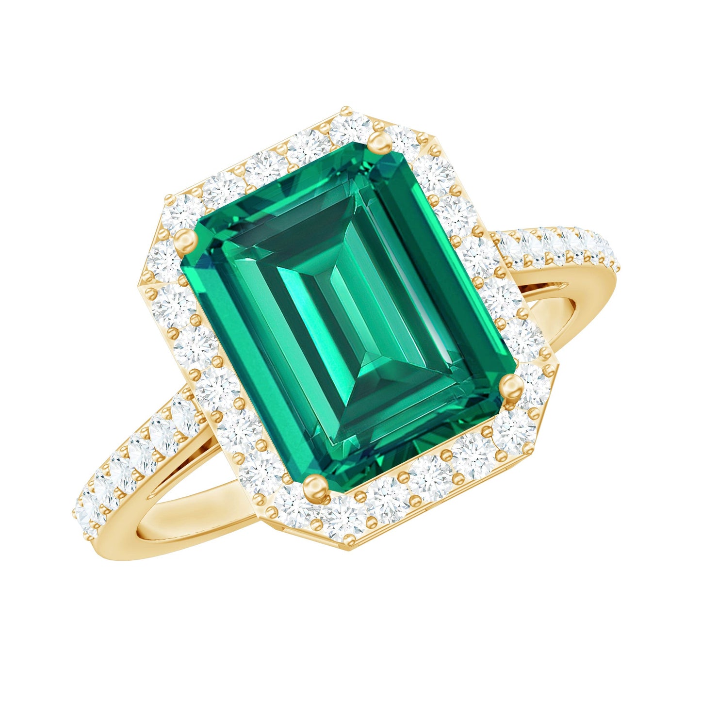 Lab Grown 8X10 mm Emerald Cut Emerald Engagement Ring with Diamond Halo