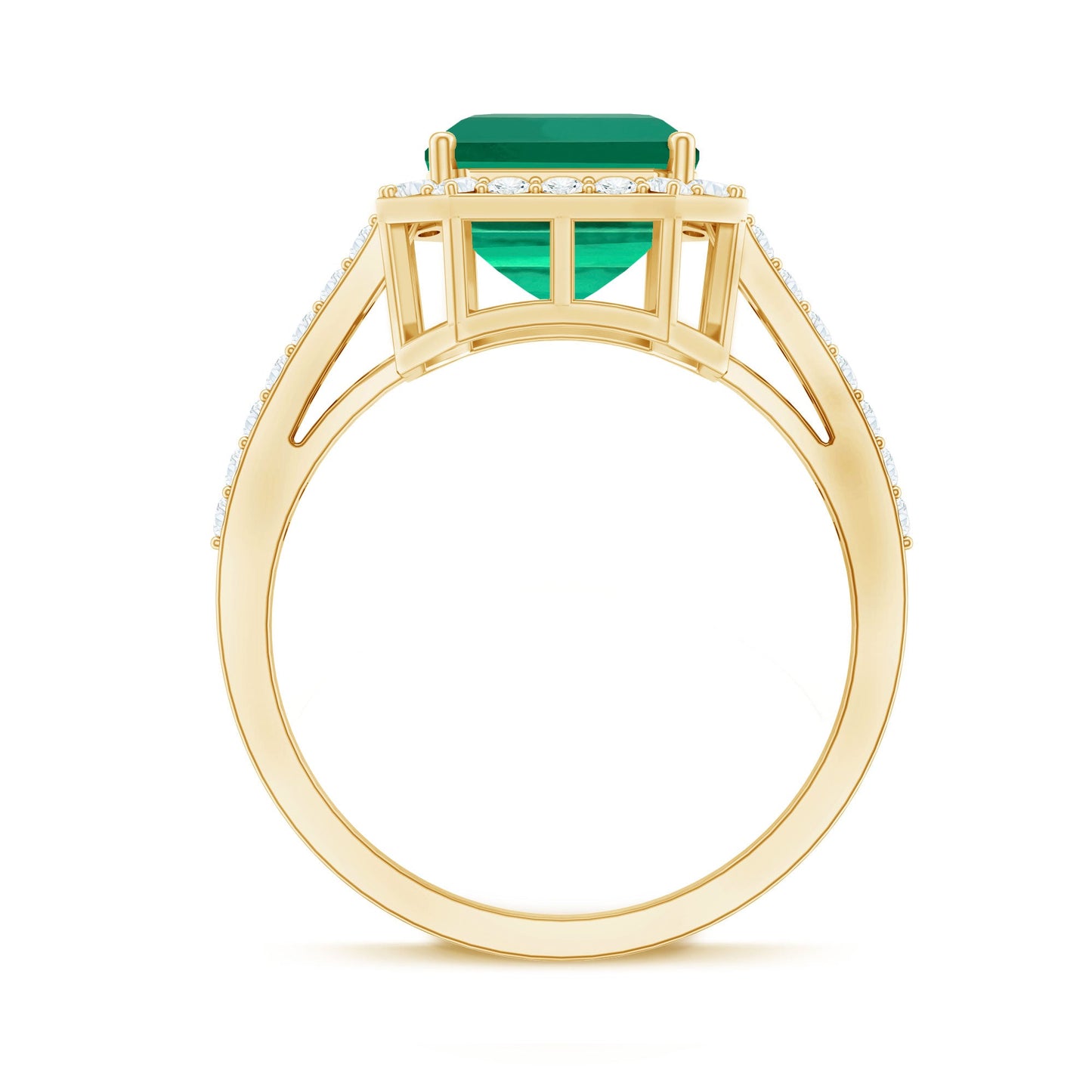 Lab Grown 8X10 mm Emerald Cut Emerald Engagement Ring with Diamond Halo