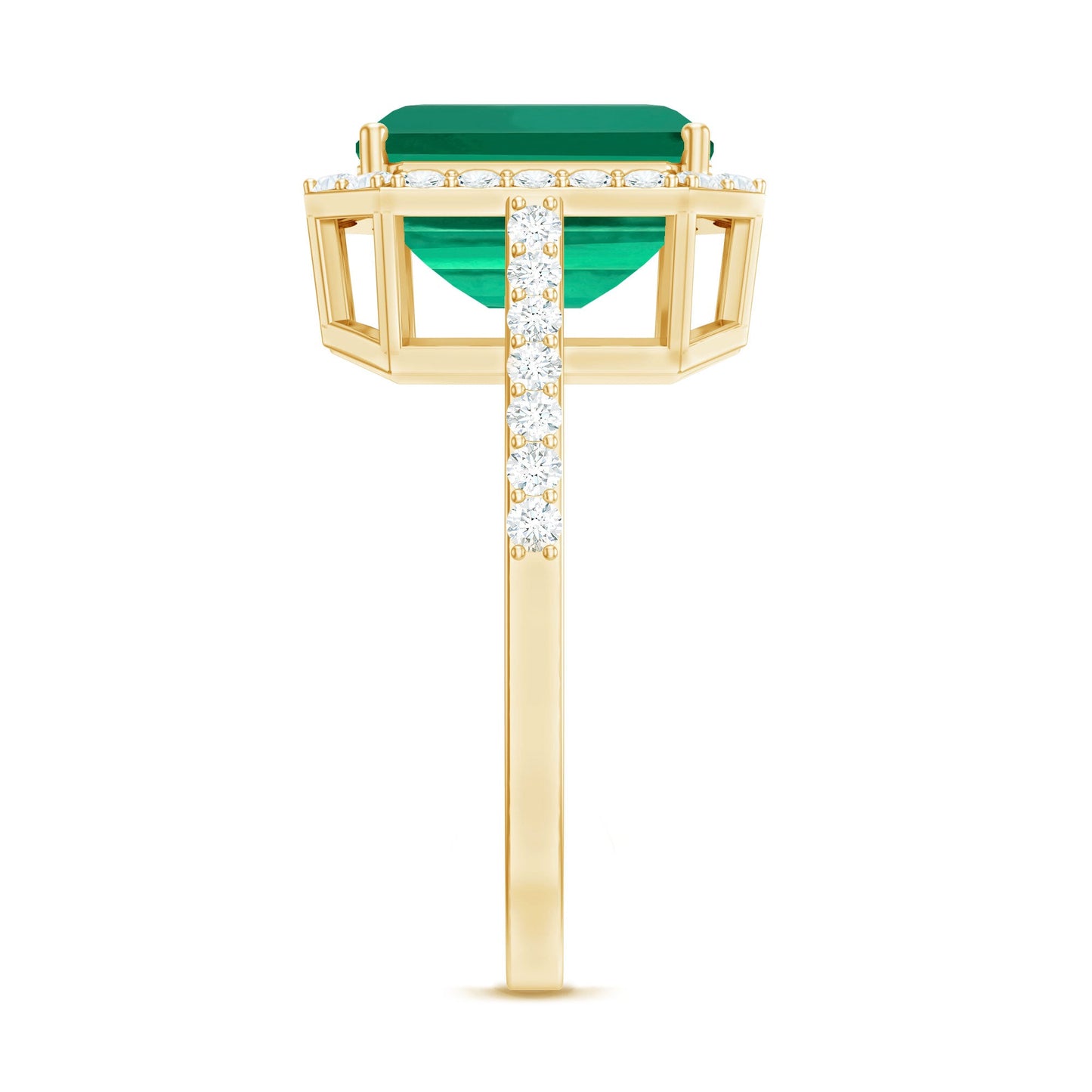 Lab Grown 8X10 mm Emerald Cut Emerald Engagement Ring with Diamond Halo
