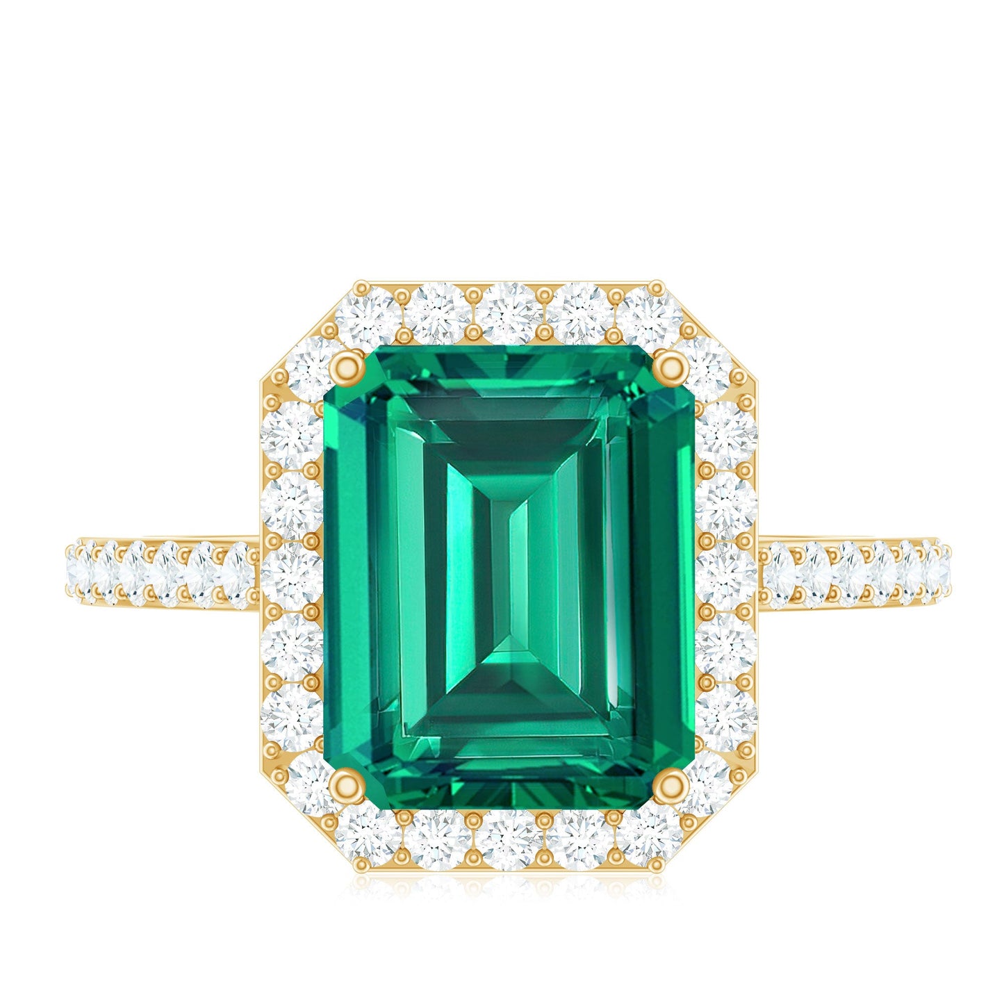 Lab Grown 8X10 mm Emerald Cut Emerald Engagement Ring with Diamond Halo