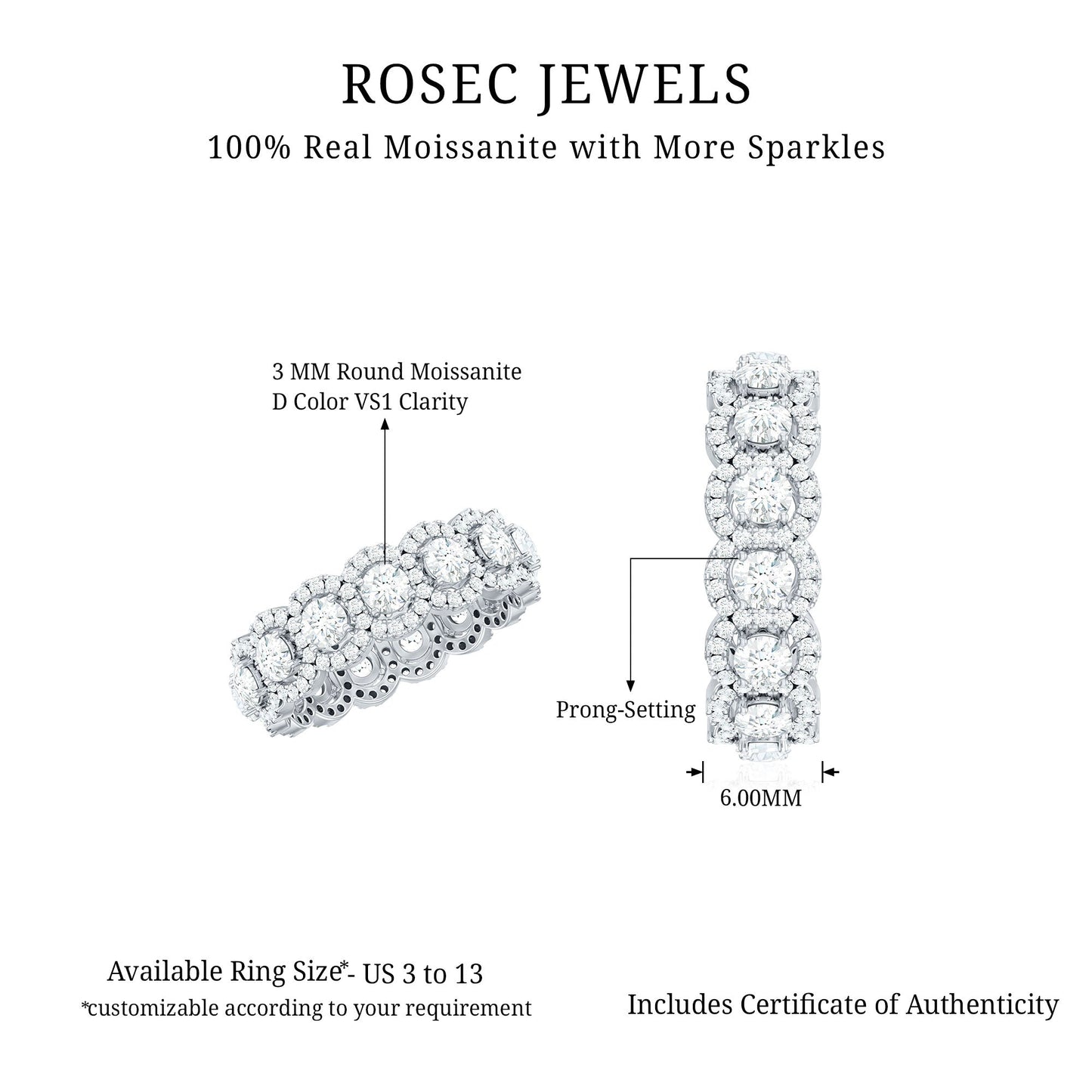 Moissanite Classic Halo Wedding Band for Women