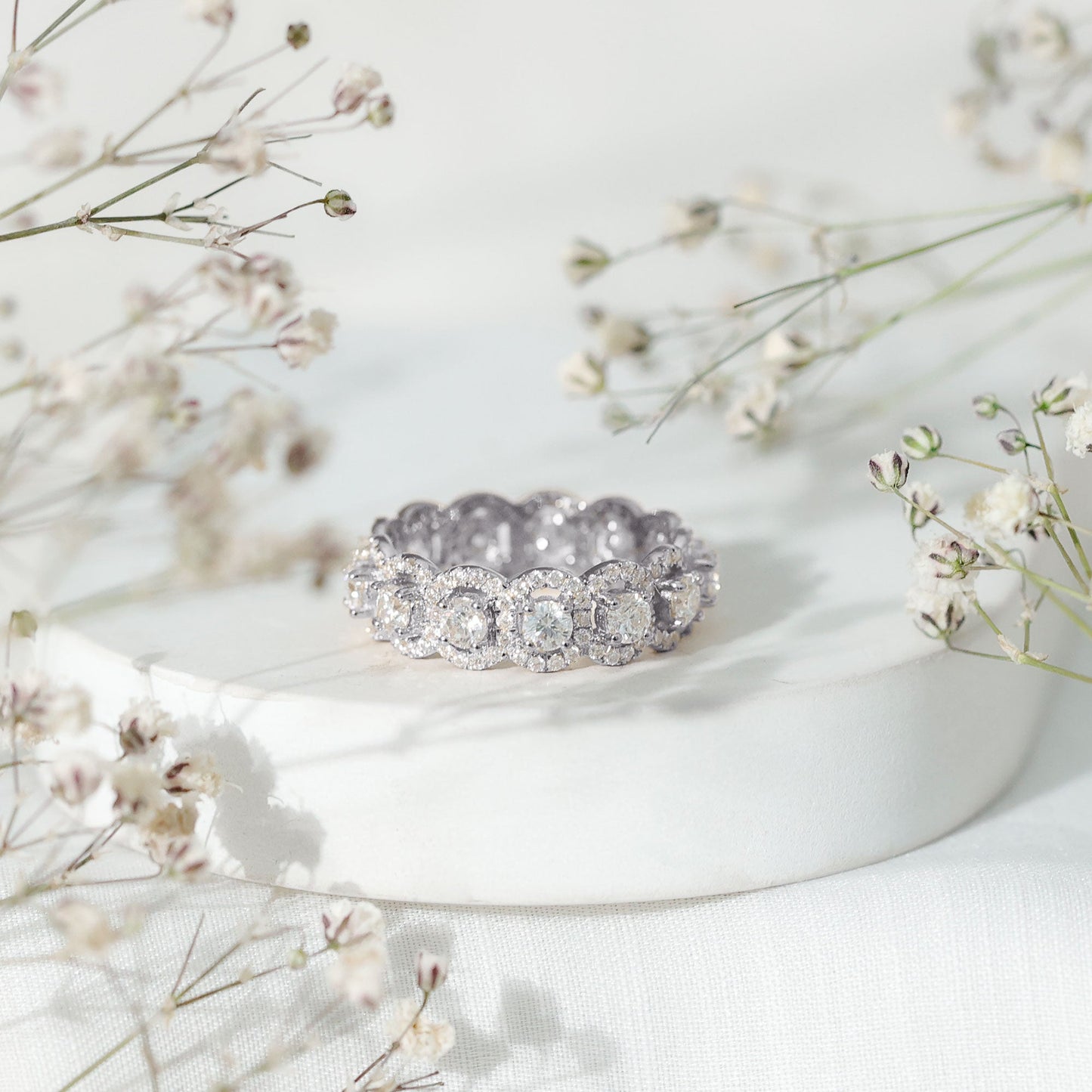 Moissanite Classic Halo Wedding Band for Women