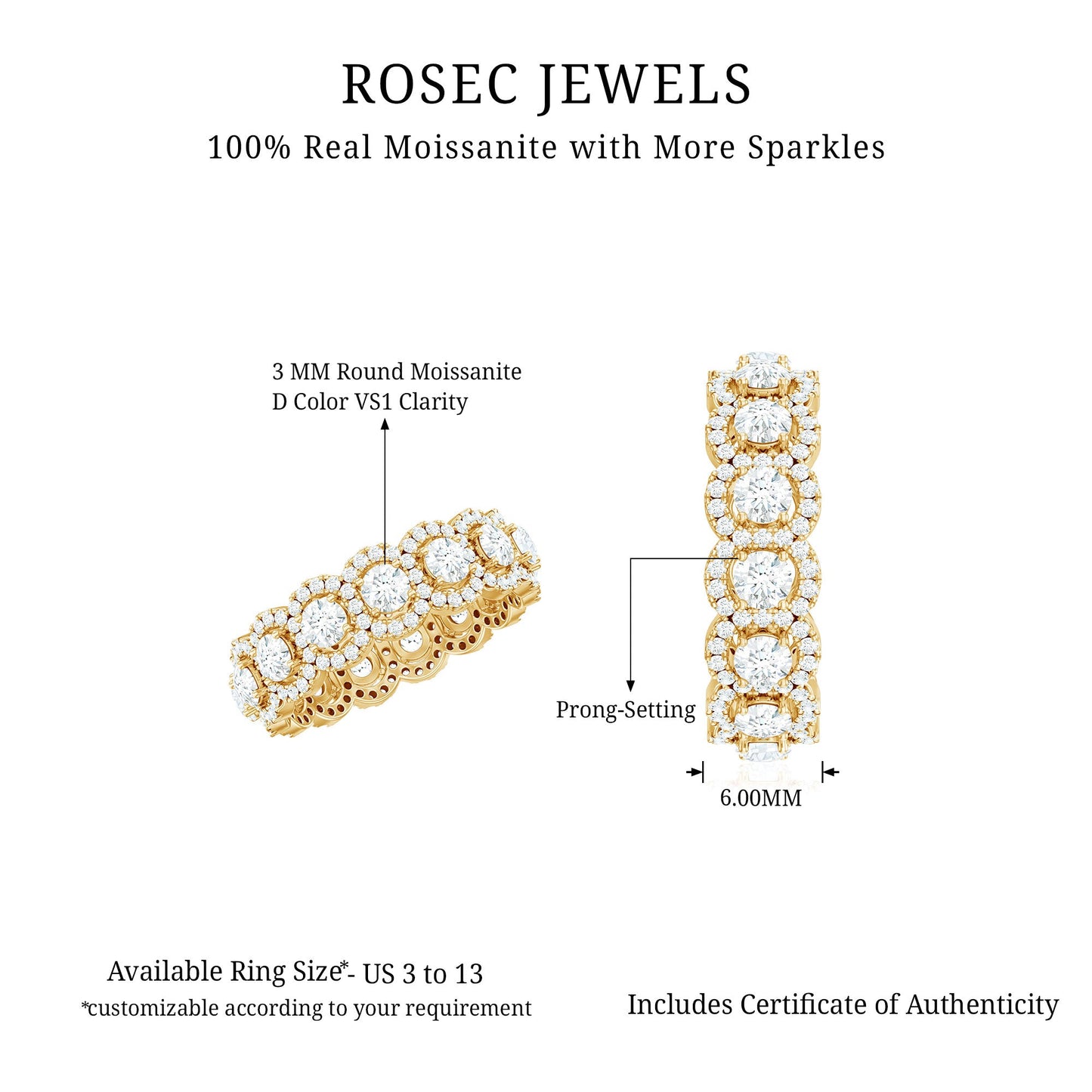 Moissanite Classic Halo Wedding Band for Women