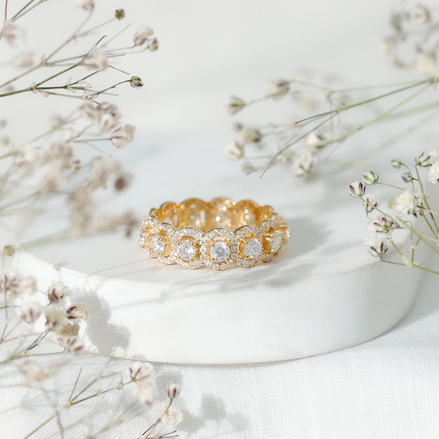 Moissanite Classic Halo Wedding Band for Women