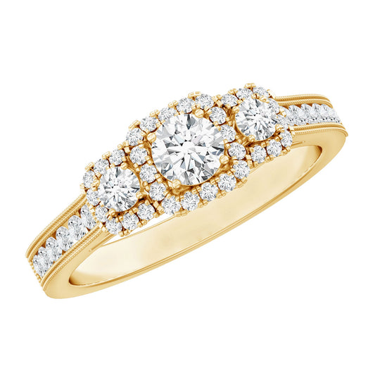 Vintage Style Moissanite 3 Stone Engagement Ring