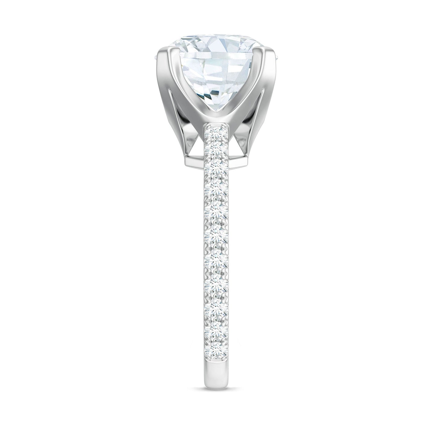Round 10 MM Moissanite Solitaire Engagement Ring with Side Stones