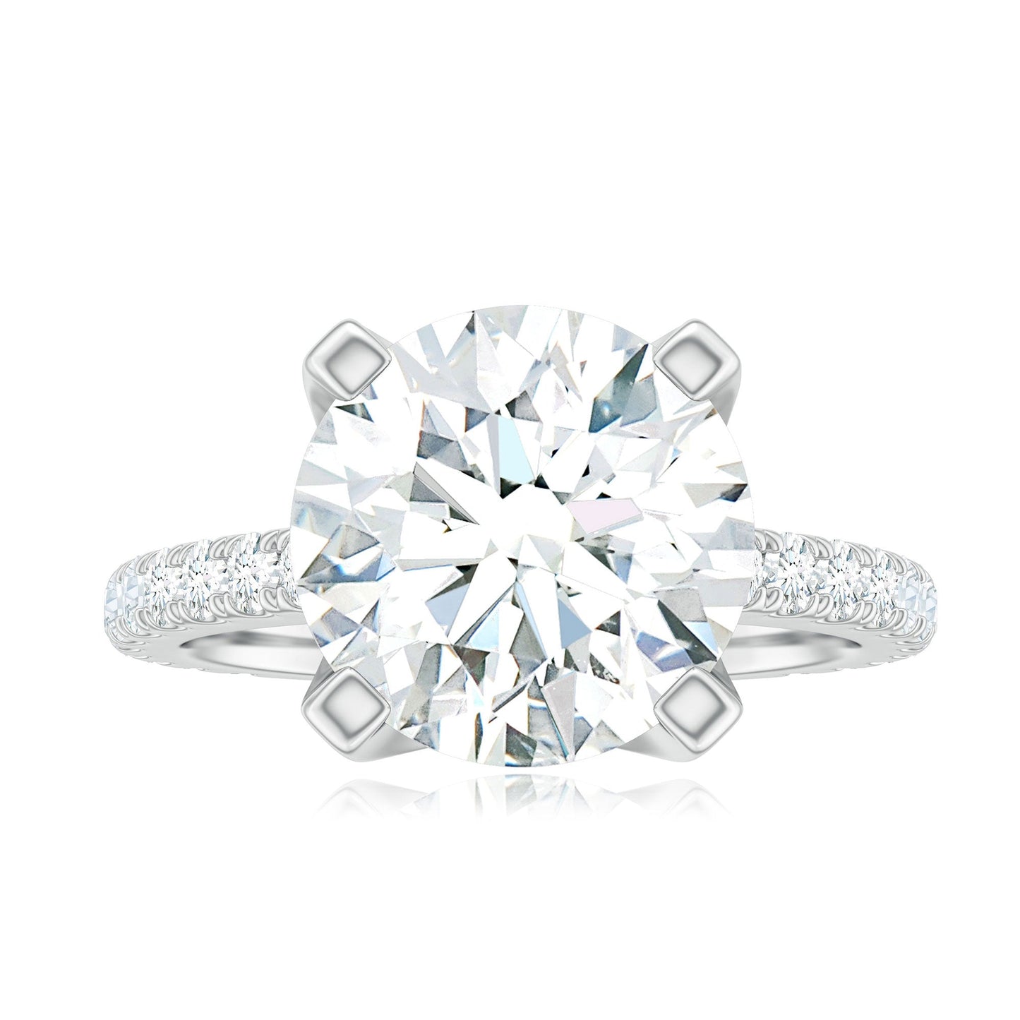Round 10 MM Moissanite Solitaire Engagement Ring with Side Stones