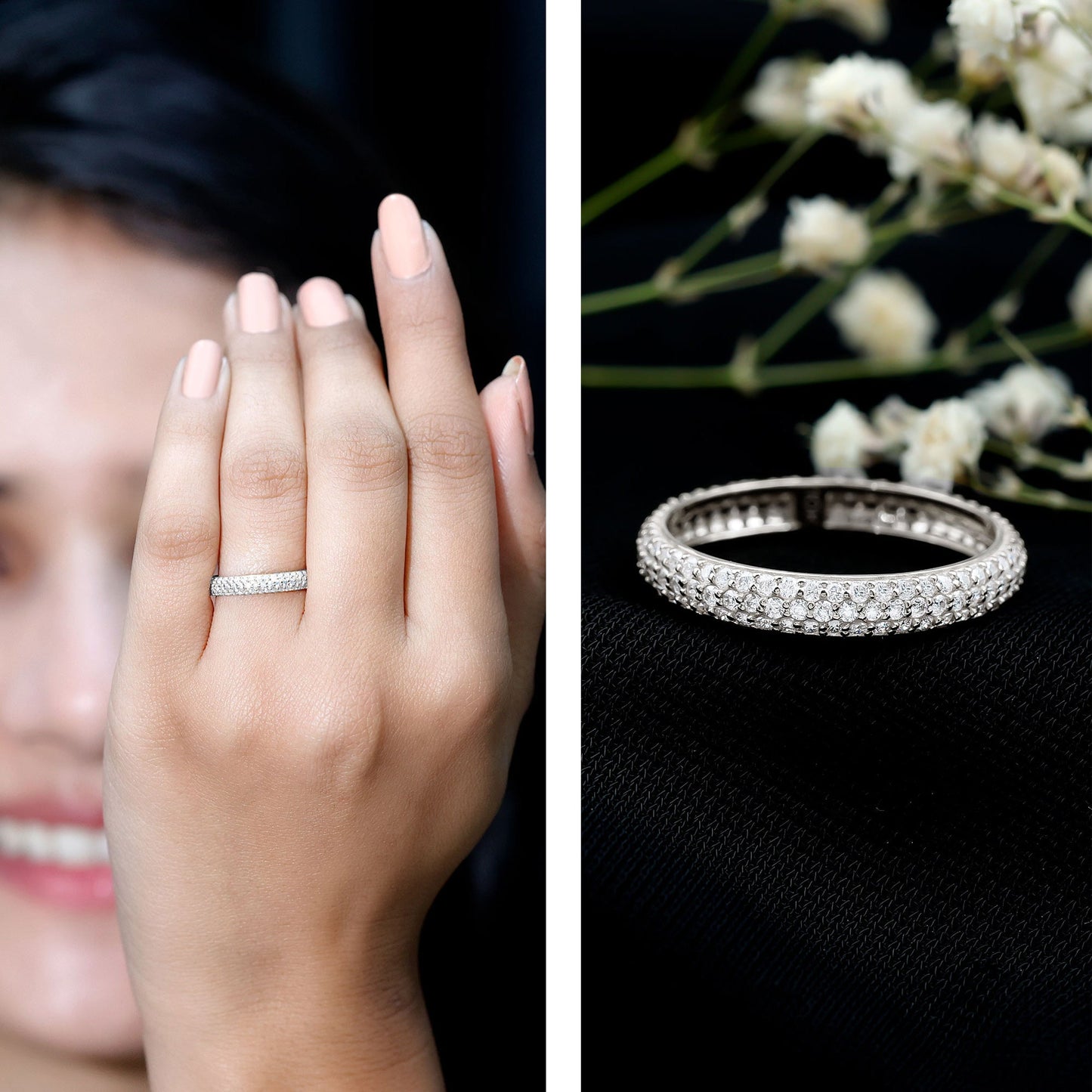 Micro Pave Set Moissanite Eternity Wedding Band for Women