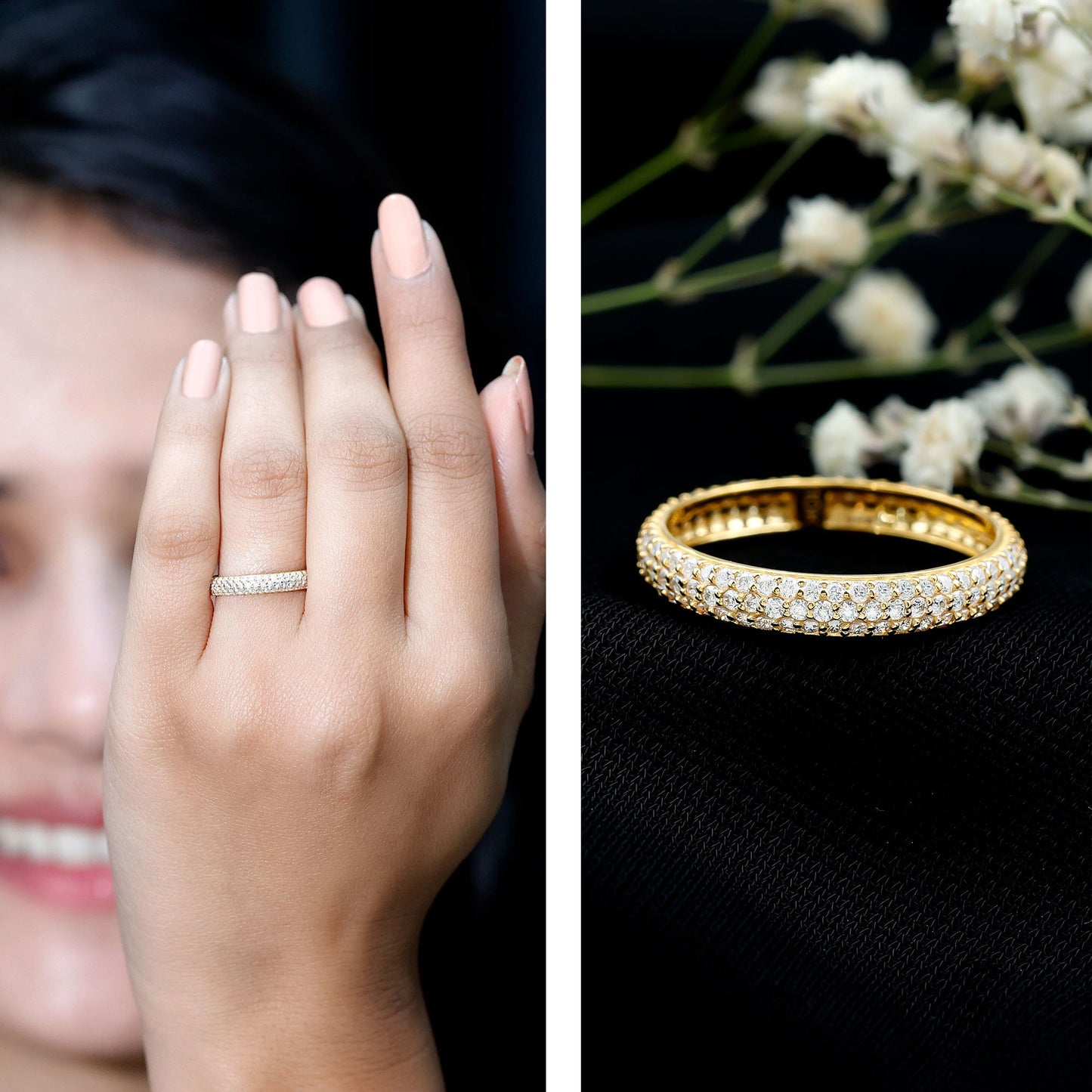 Micro Pave Set Moissanite Eternity Wedding Band for Women