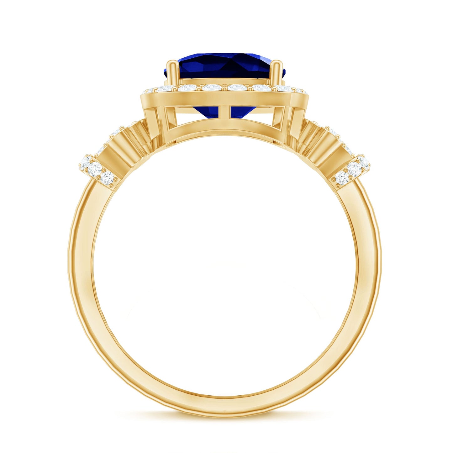 3.5 CT Cushion Cut Created Blue Sapphire Engagement Ring with Diamond Accent