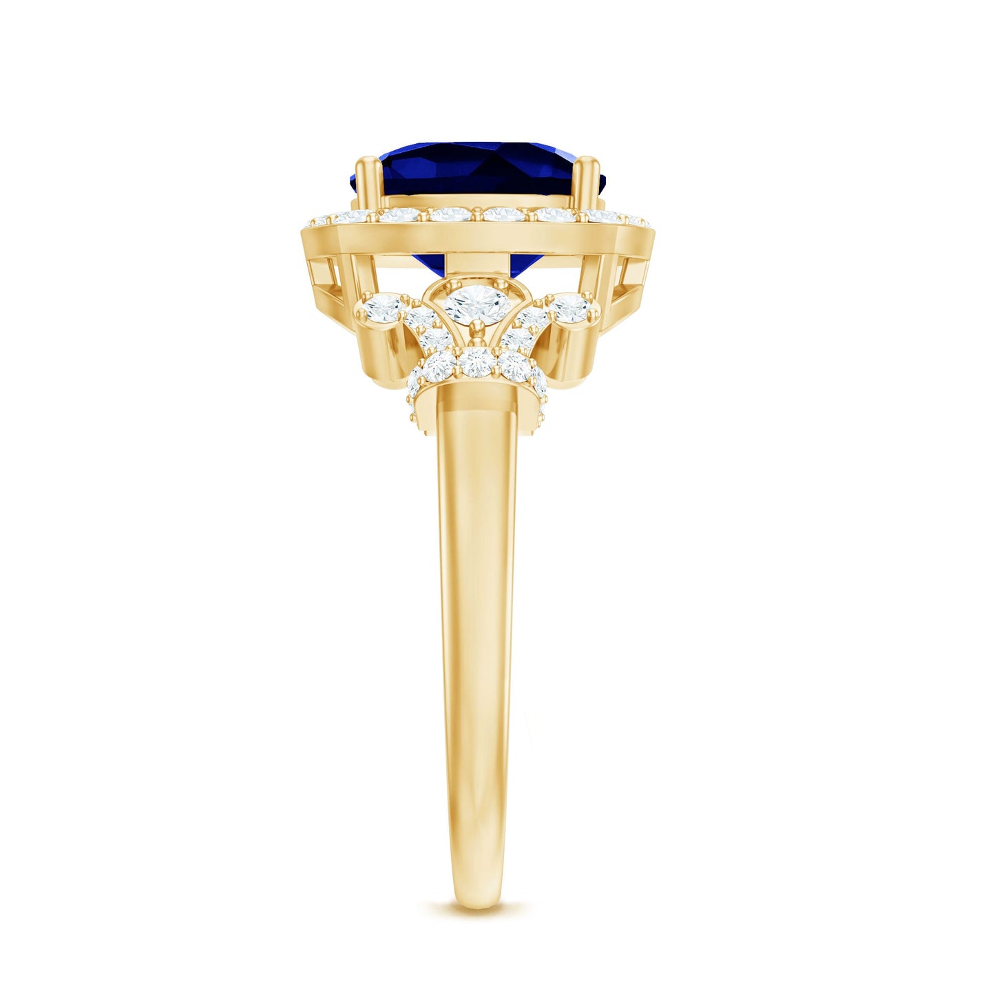 3.5 CT Cushion Cut Created Blue Sapphire Engagement Ring with Diamond Accent