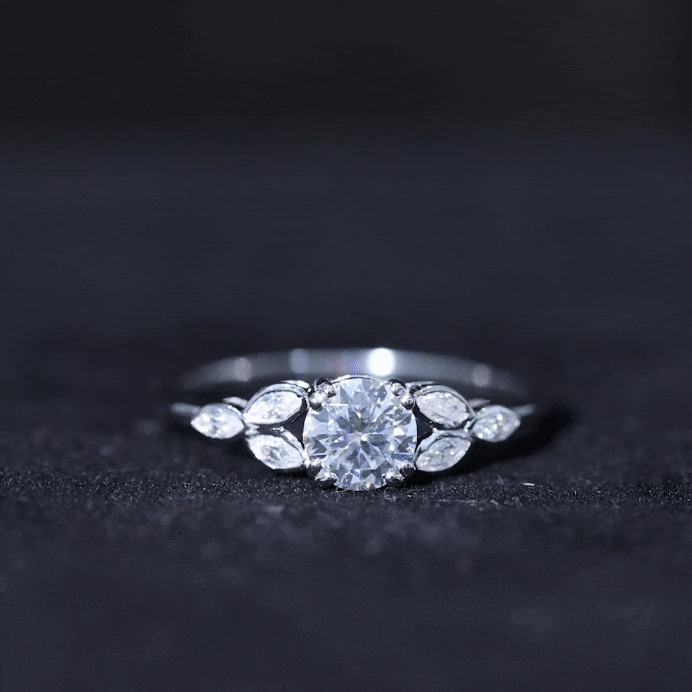 Certified Moissanite Solitaire Engagement Ring with Trio