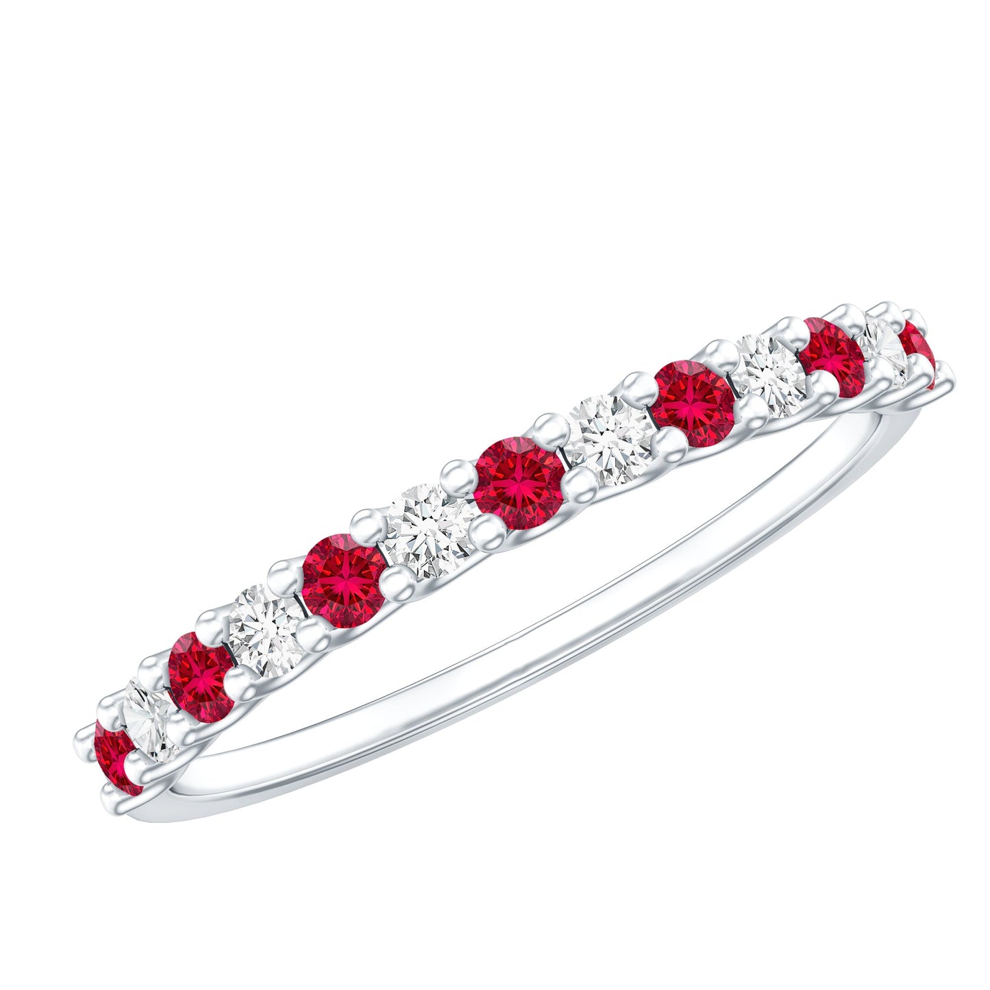 3/4 CT Created Ruby and Moissanite Stackable Band Ring
