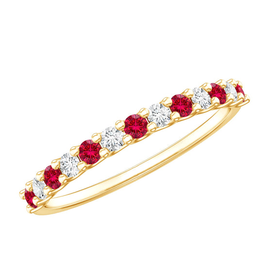 3/4 CT Created Ruby and Moissanite Stackable Band Ring