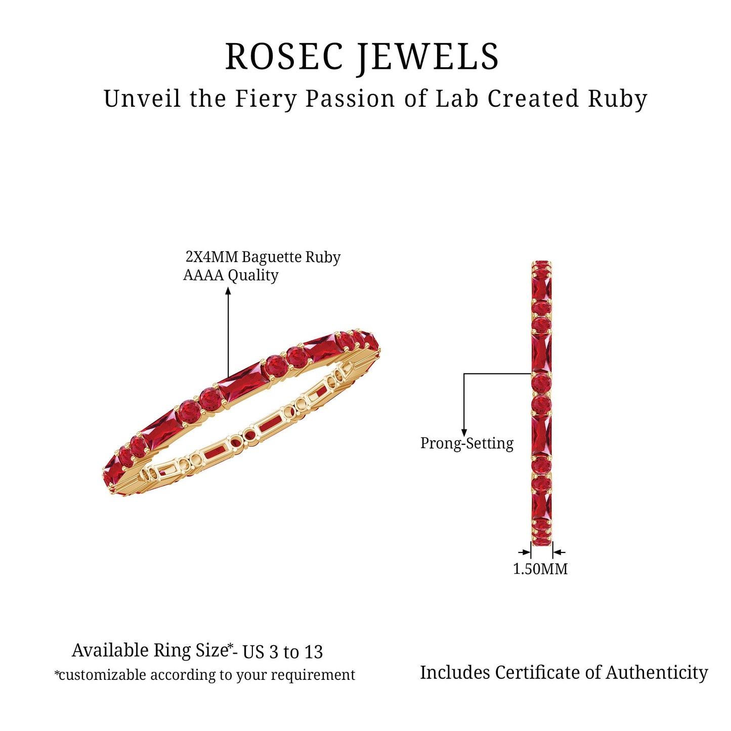 1 CT Baguette and Round Created Ruby Full Eternity Ring