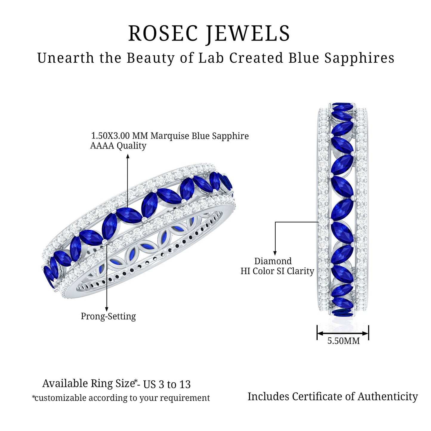 1.25 CT Elegant Created Blue Sapphire and Diamond Wedding Band Ring
