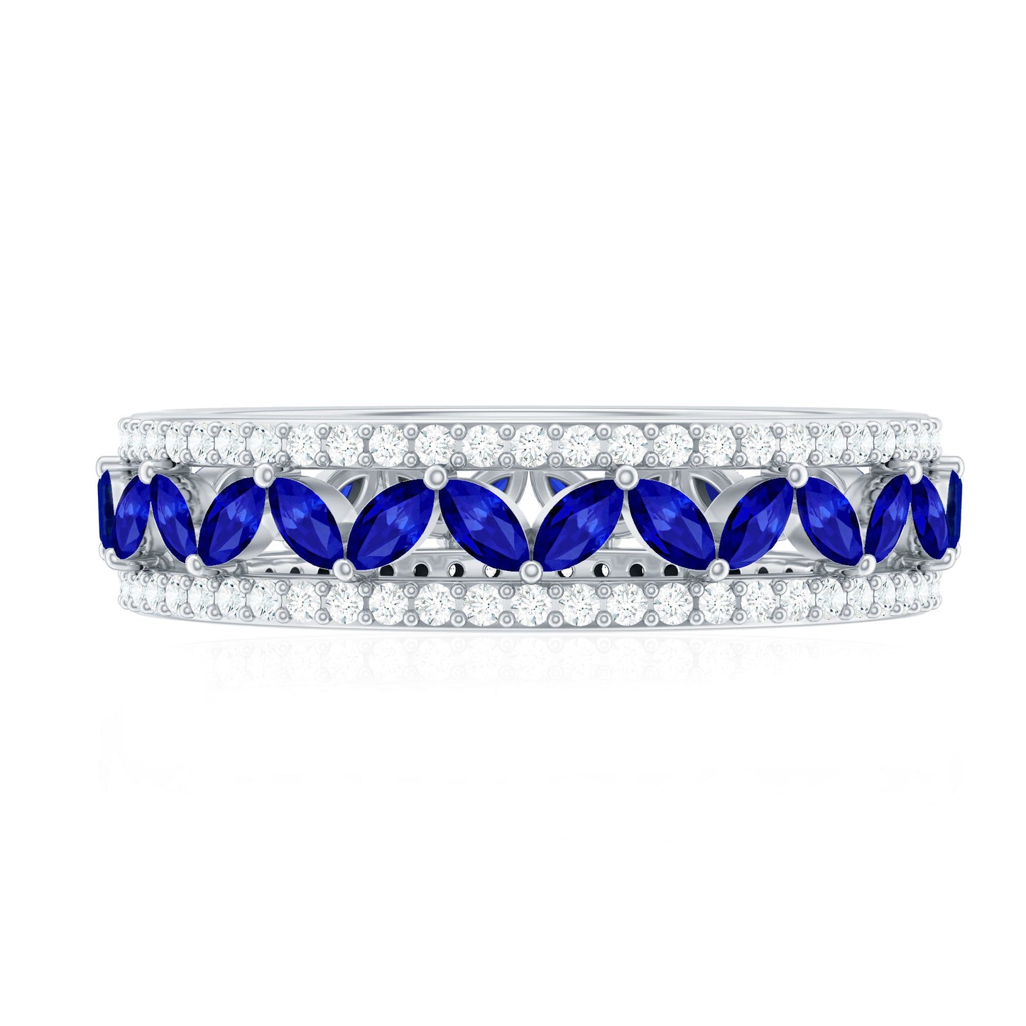 1.25 CT Elegant Created Blue Sapphire and Diamond Wedding Band Ring