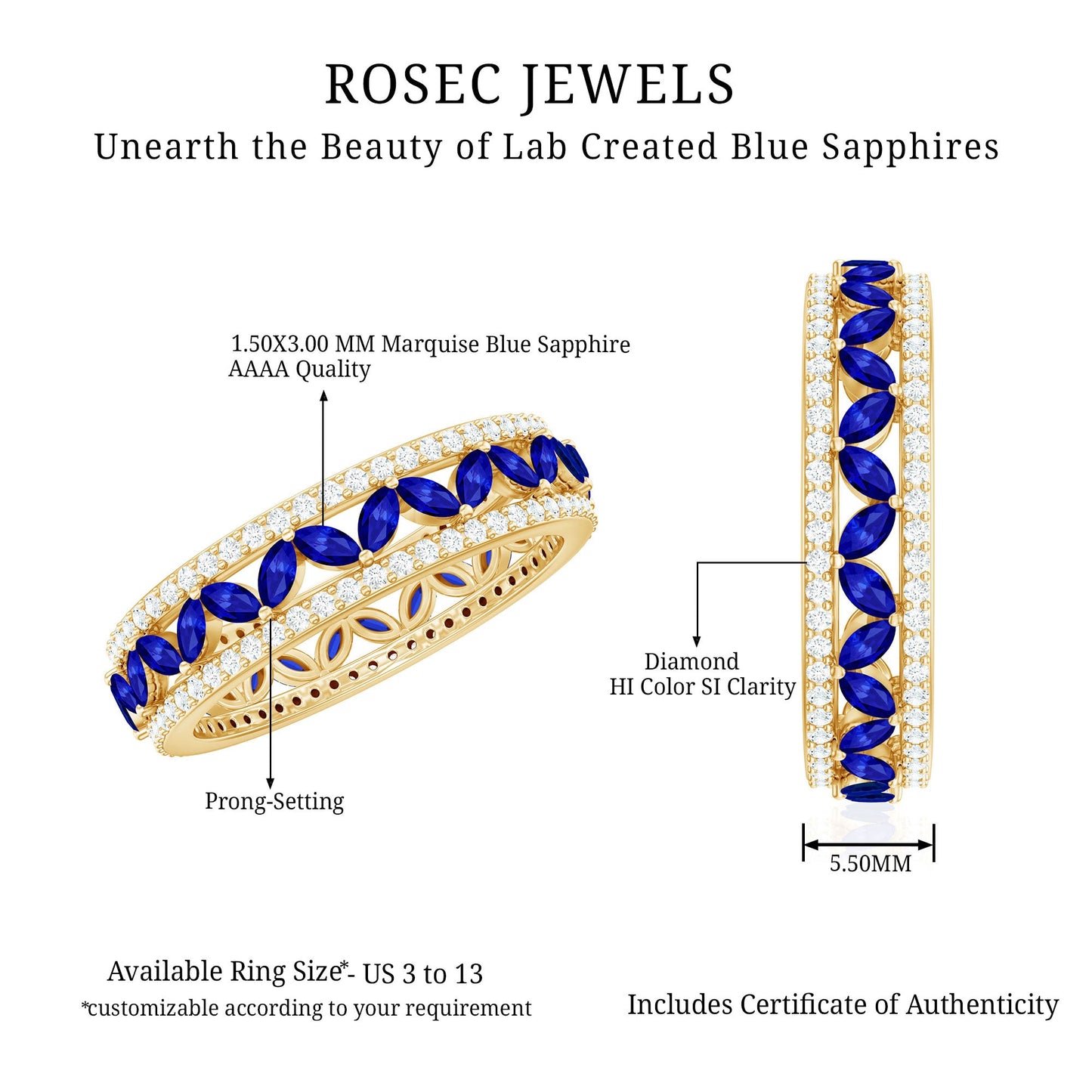 1.25 CT Elegant Created Blue Sapphire and Diamond Wedding Band Ring