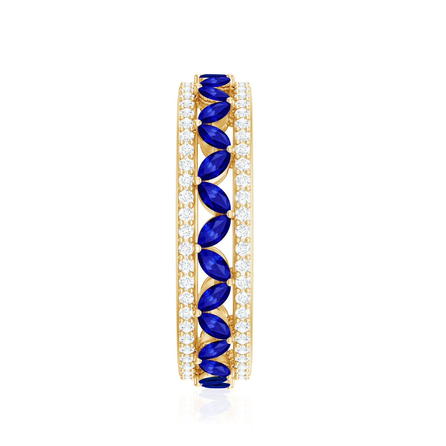 1.25 CT Elegant Created Blue Sapphire and Diamond Wedding Band Ring