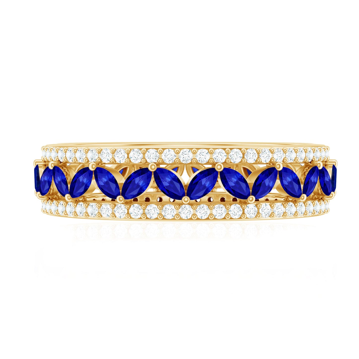 1.25 CT Elegant Created Blue Sapphire and Diamond Wedding Band Ring