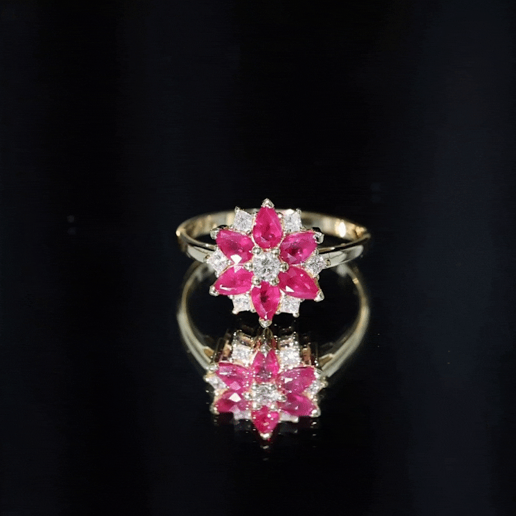 Natural 1.8 Carat Ruby Diamond Flower Engagement Ring for Women