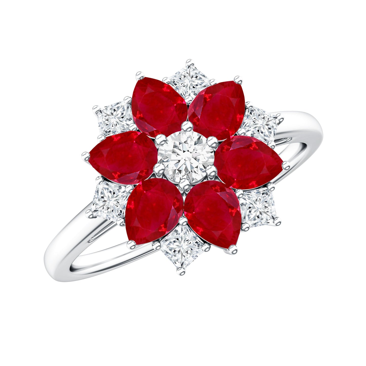Natural 1.8 Carat Ruby Diamond Flower Engagement Ring for Women