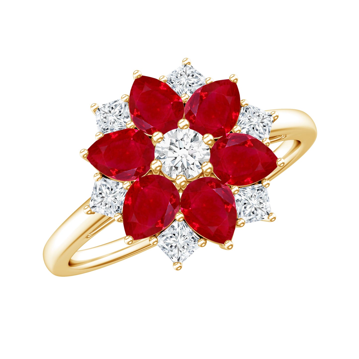 Natural 1.8 Carat Ruby Diamond Flower Engagement Ring for Women