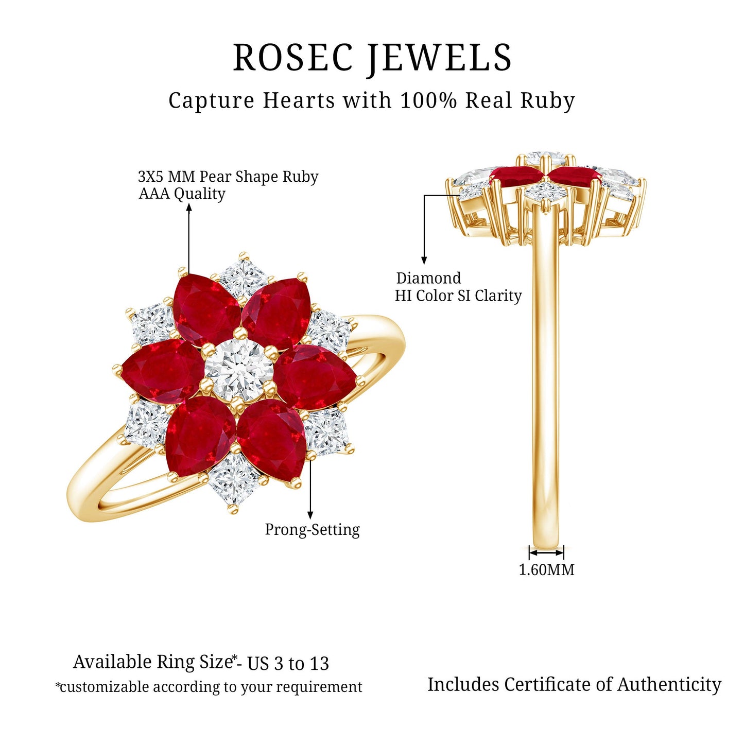 Natural 1.8 Carat Ruby Diamond Flower Engagement Ring for Women