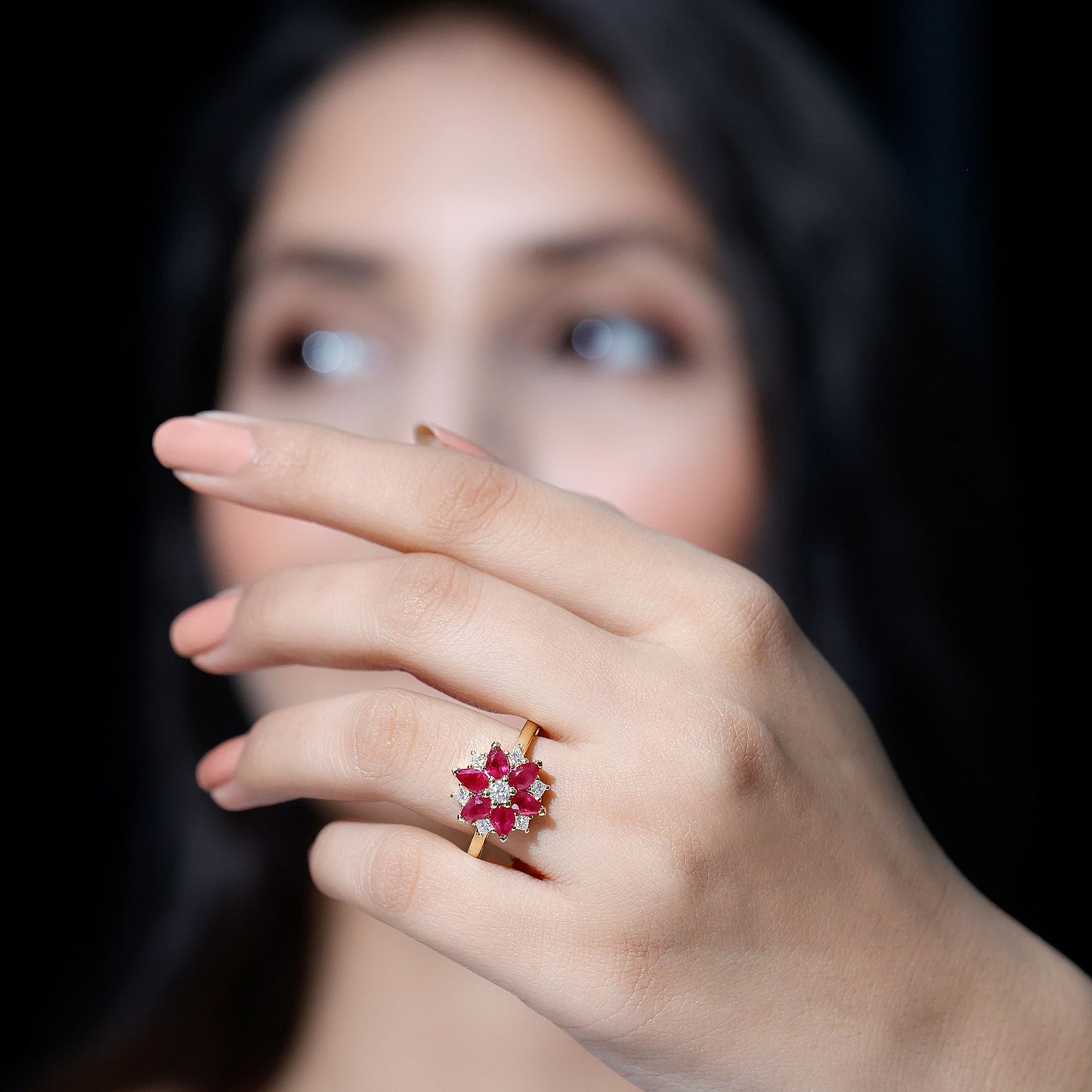 Natural 1.8 Carat Ruby Diamond Flower Engagement Ring for Women